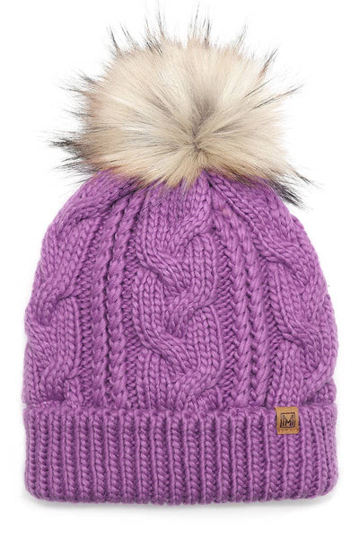 Fashion City - Women's Faux Fur Pom Beanie Hat with Sherpa Lining