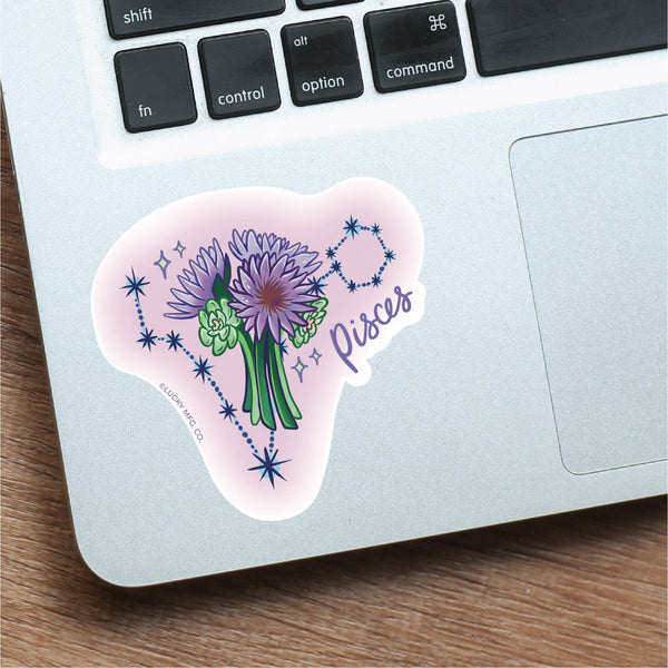 Lucky Mfg. Co. - Pisces Zodiac Flower Vinyl Sticker - Shop Motif